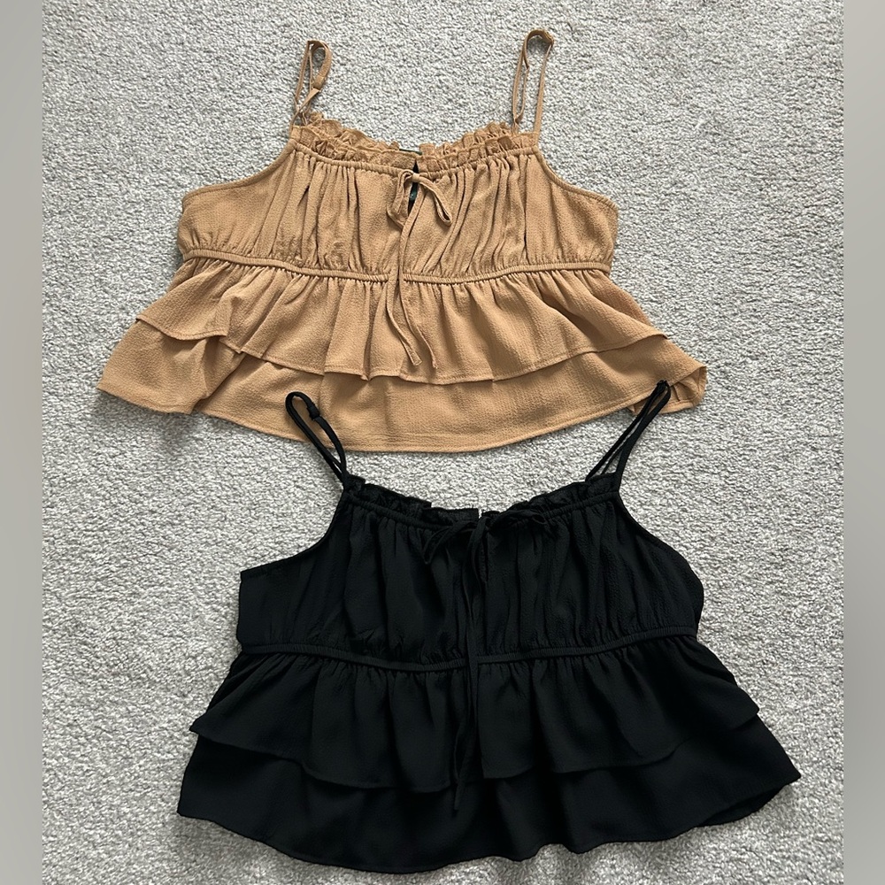 Wild fable Women's Black and Tan Ruffle Tops